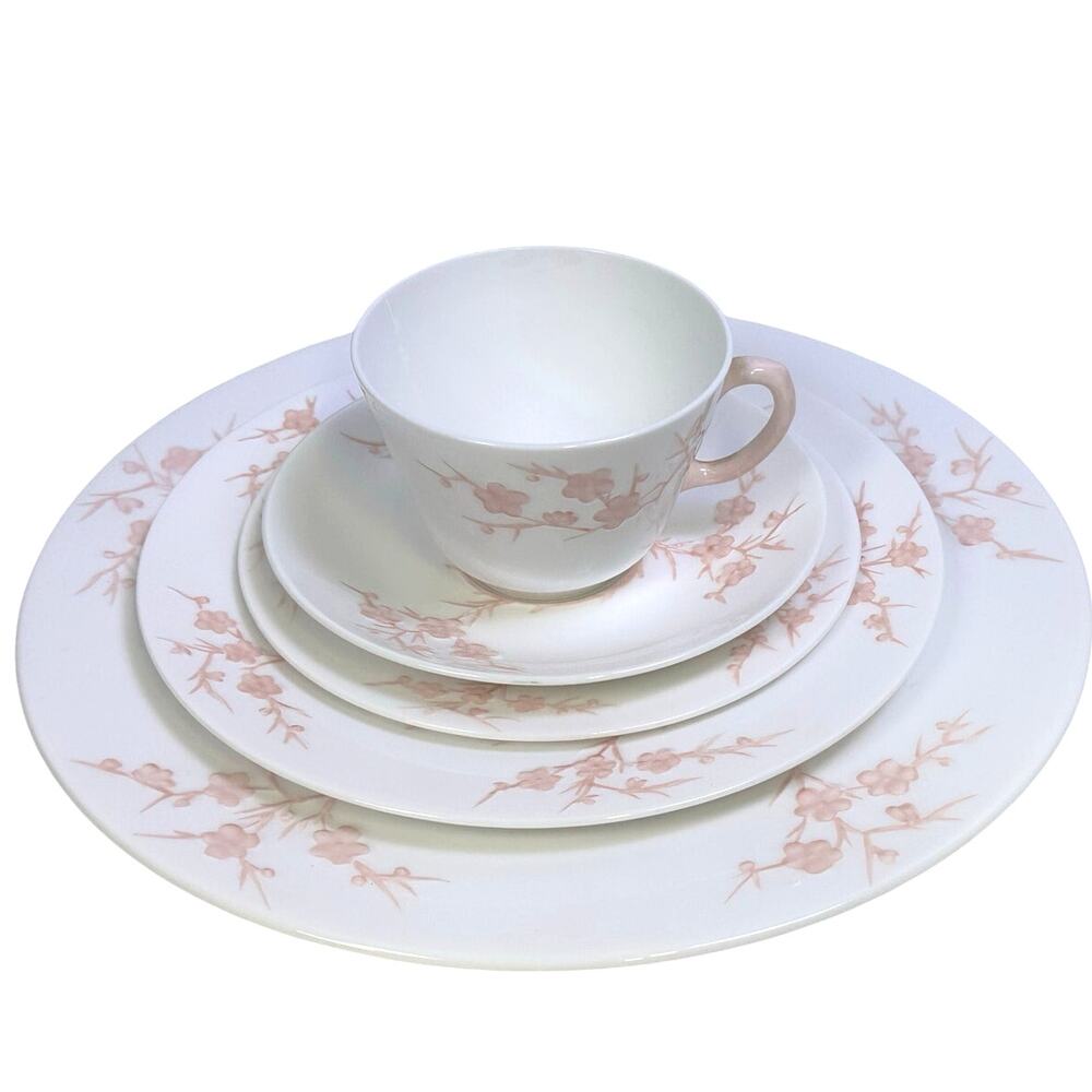 Spode Retired 1962-1964 'Geisha' Light Pink 5-Piece Place Setting-Rare-Excellent